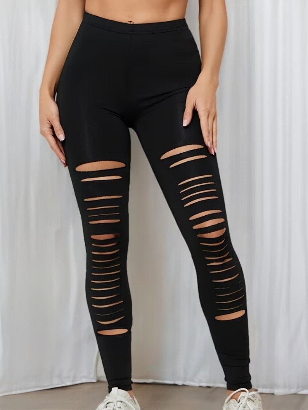 SHEIN High-Rise Black Distressed Leggings
